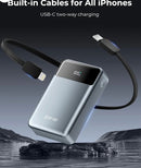 JOYFAR POWER BANK USB C 30000MAH BUILT IN CABLE 22.5W NIB - GRAY - Like New