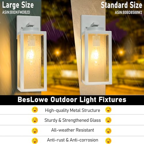 BESLOWE LARGE SIZE OUTDOOR WALL LIGHT FIXTURES Sconces Wall Mounted 2-Pack White - Brand New
