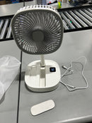 GENERIC SQUARE TELESCOPING FOLDING FAN - WHITE AND GRAY - Like New