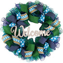 Ideas | Everyday Wreath | Mesh Door Wreath | Navy Blue Kelly Green Turquoise P3 - Like New