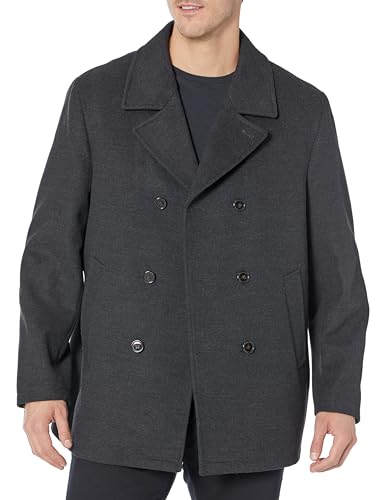 132962 Ben Sherman Men's Boris Classic Double Breasted Peacoat Charcoal L - Brand New