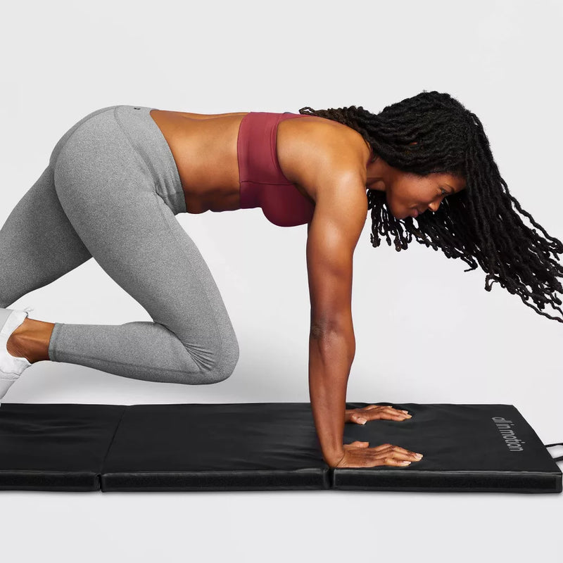 ALL IN MOTION VINYL FITNESS MAT - SIZE 72IN (L), 24IN (W), 1.5IN THICK - BLACK - Like New