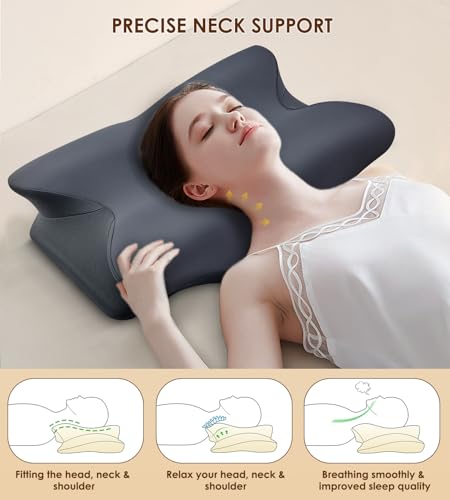 Cervical Pillow for Neck and Shoulder, Ergonomic Contour Velvet - Dark Grey - Like New