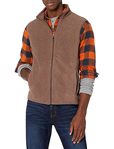 AMAZON ESSENTIALS MEN'S FULL-ZIP POLAR FLEECE VEST BROWN HEATHER M - Brand New