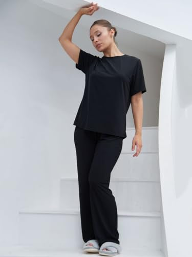 Talmont Women's Pajama Set Short Sleeve 2 Piece Outfits - Size 2XL, Black - Brand New