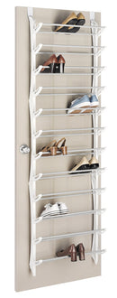 WHITMOR OVER THE DOOR SHOE RACK, FOLD-UP NON-SLIP BARS, 36 PAIR - WHITE - Like New
