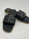 TORY BURCH WOMEN'S INES SLIDE LEATHER CUSHIONED SANDALS SIZE 9.5 BLACK/GOLD - Like New