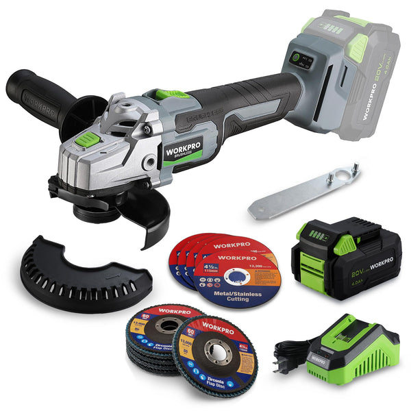 WORKPRO Cordless Angle Grinder, 20V Brushless Grinder with 4.0Ah Battery Fast - Like New
