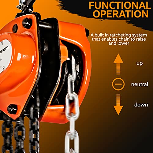 SuperHandy Manual Chain Block Hoist Come Along 1/2 Ton 1100Lbs Black - GUT011 - Like New