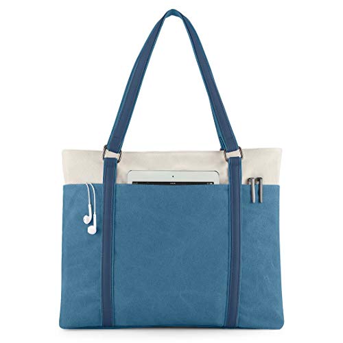 WXNOW WOMEN LAPTOP TOTE BAG CANVAS HANDBAG PURSE SHOULDER BAG - BLUE - Like New
