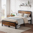 GARVEE 14" QUEEN METAL PLATFORM BED FRAME WOODEN HEADBOARD - VINTAGE BROWN - Like New