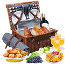 Picnic Baskets 4 Persons Retro Classic Willow Hamper Set Waterproof Blanket - Brand New
