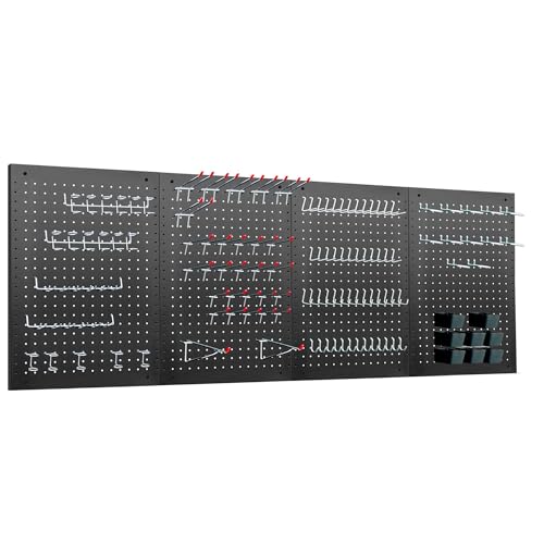 LUGO 24"X16" METAL PEGBOARD WALL ORGANIZER, 128 PC, PG-2416-SET-BLK - BLACK - Like New