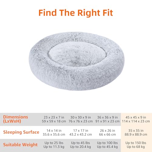 AMAZON BASICS DONUT PET BOLSTER FAUX FUR BED FOR DOG 45" X 45" - GRAY - Like New