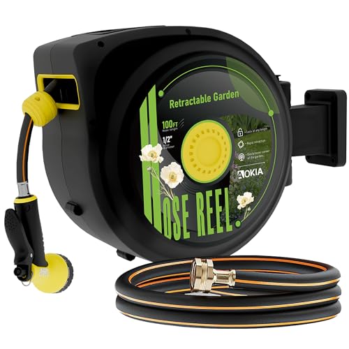 AOKIA RETRACTABLE GARDEN HOSE REEL GARDEN HOSE RETRACTABLE WALL MOUNTED - BLACK - Like New