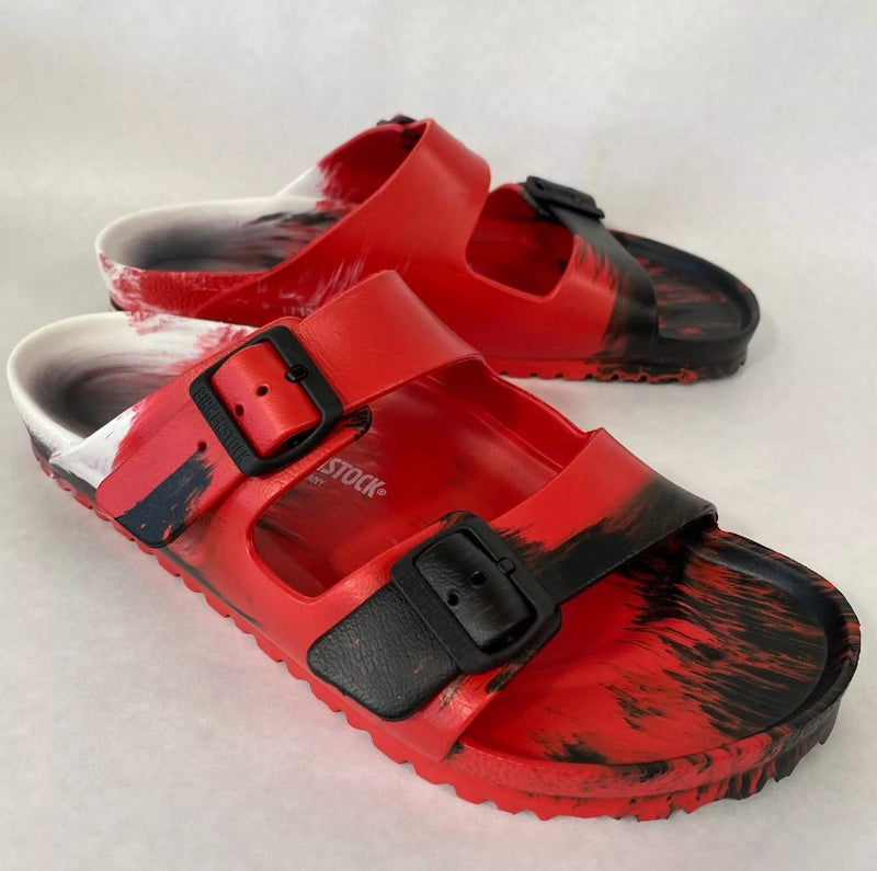 BIRKENSTOCK ARIZONA EVA REGULAR FIT SANDALS MENS - SIZE 11 - RED BLACK WHITE Like New