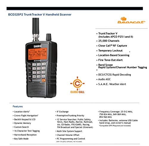UNIDEN TRUNKTRACKER V-HANDHELD SCANNER BC0325P2 - BLACK - Like New