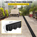 VEVOR TRENCH DRAIN SYSTEM CHANNEL DRAIN WITH PLASTIC GRATE 5.9 X 7.5 IN - BLACK - Like New