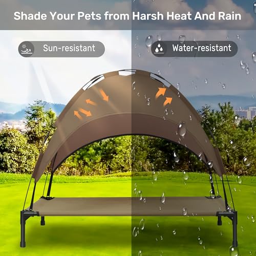 HEEYOO ELEVATED DOG BED WITH CANOPY PORTABLE DOG COT WITH REMOVABLE COTSQUC42BRN - Like New
