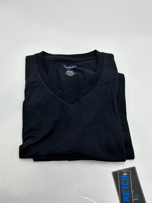 BLUE ICE STRETCH VNECK TSHIRT MENS - SIZE: MEN L - BLACK - Brand New