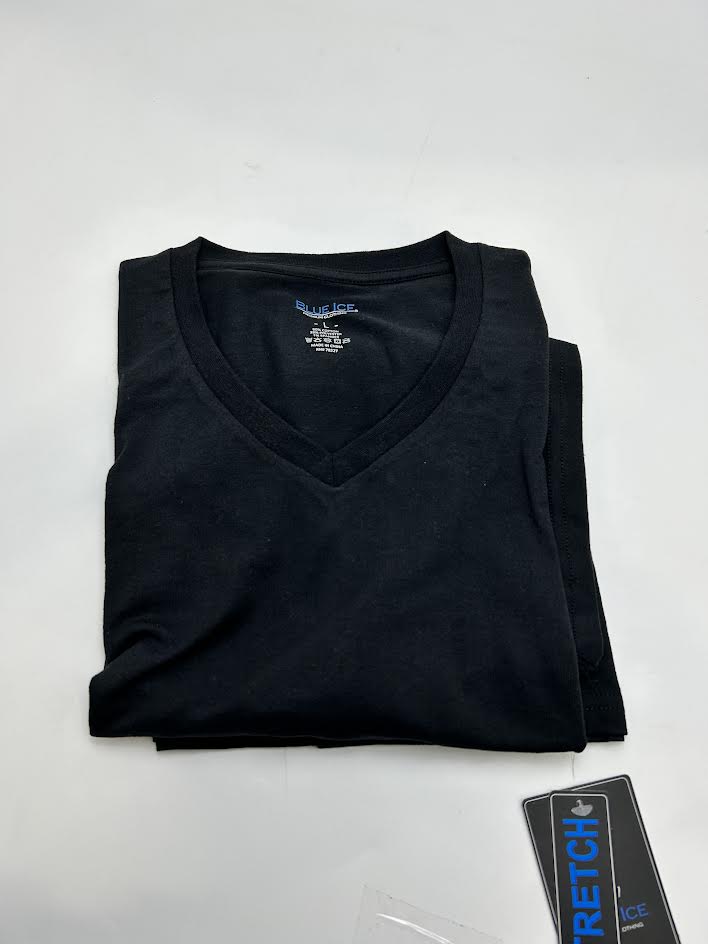BLUE ICE STRETCH VNECK TSHIRT MENS - SIZE: MEN L - BLACK - Brand New