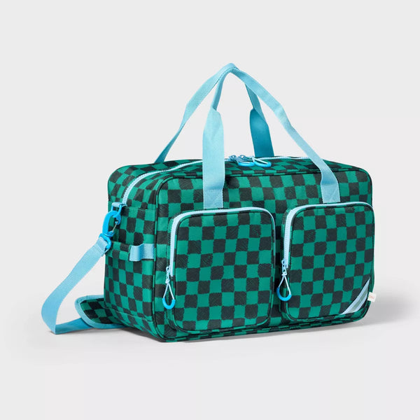 CAT & JACK KIDS' WEEKENDER DUFFEL BAG GREEN CHECKERED - GREEN CHECKERED - Brand New