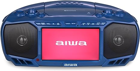 Aiwa Portable Boombox Crystal Clear Sound 3W x 2 Speakers Bass Function - Navy Like New