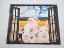 Rustic Pig Wall Art Cute Peach Pigs Window Pictures Wall Decor Funny Pigs Canvas - Brand New