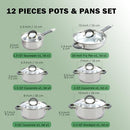 COOK N HOME BASICS STAINLESS STEEL COOKWARE SETS POTS PANS 12-PIECE - SS - Like New