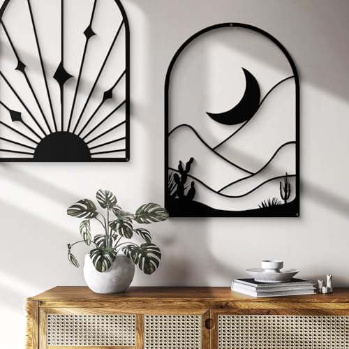Glamativity 4 Pack Black Metal Wall Art, 3D Textured (MD007-1 SHO-Black Boho) - Like New