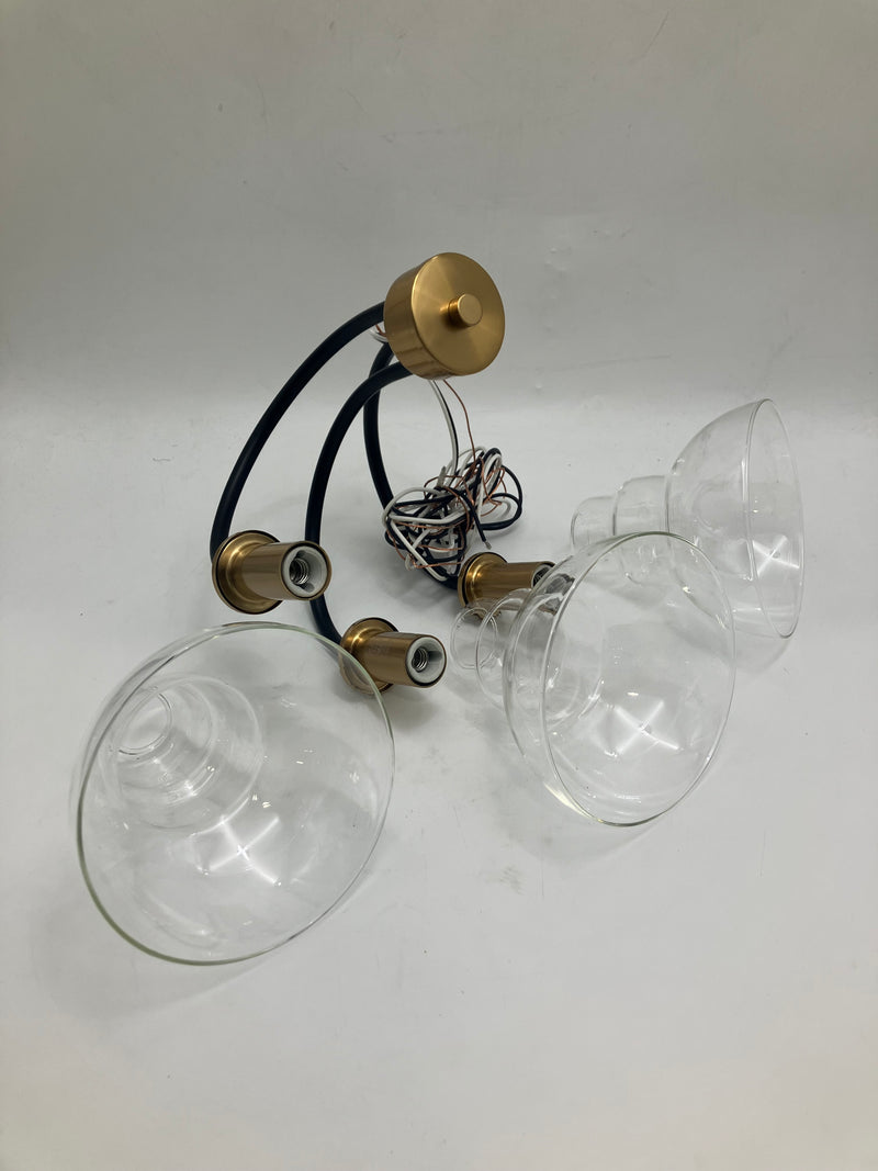 GENERIC 3 LIGHT CHANDELIER, CLEAR GLASS BOWL, WALL MOUNTED, 125V 75W - COPPER - Like New