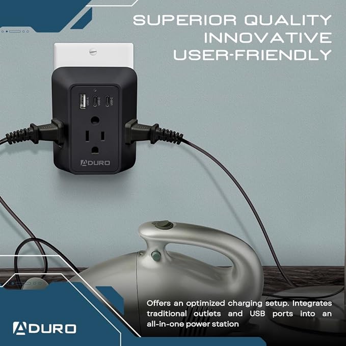 Aduro Multi Plug Outlet Extender Surge Protector Wall Charger - Black Like New