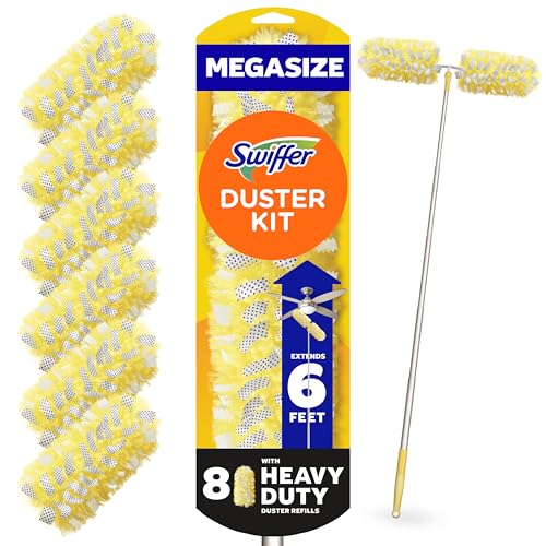 SWIFFER DUSTER KIT 6 FT SUPER EXTENDABLE HANDLE HEAVY DUTY 8 REFILLS - YELLOW - Like New