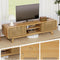 CHILIHOM MODERN TV STAND WITH SLATTED SLIDING DOORS AND OPEN SHELVES, WOOD GRAIN - Like New