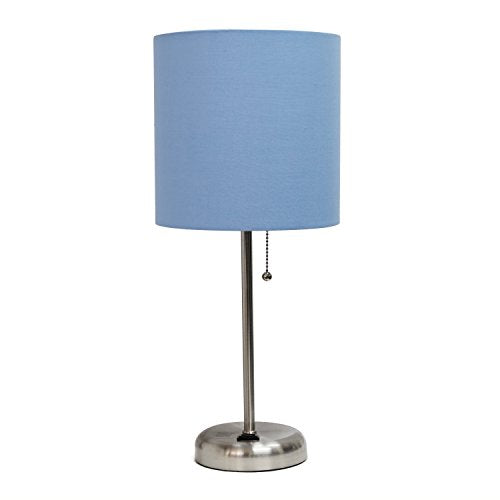SIMPLE DESIGNS LT2024-BLU Brushed Steel Stick Table Lamp, Blue Shade - Like New