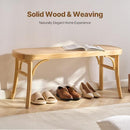 VEVOR 43.3" Wooden Rattan Bench Entryway Bench Oak Wood Legs - New - Brand New