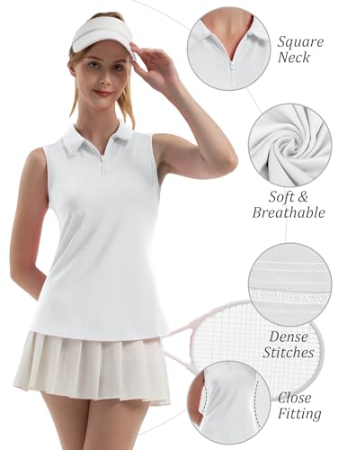 FKEEP WOMEN'S SLEEVELESS POLO GOLF TENNIS SHIRT V-NECK WITH COLLAR - S - WHITE - Brand New