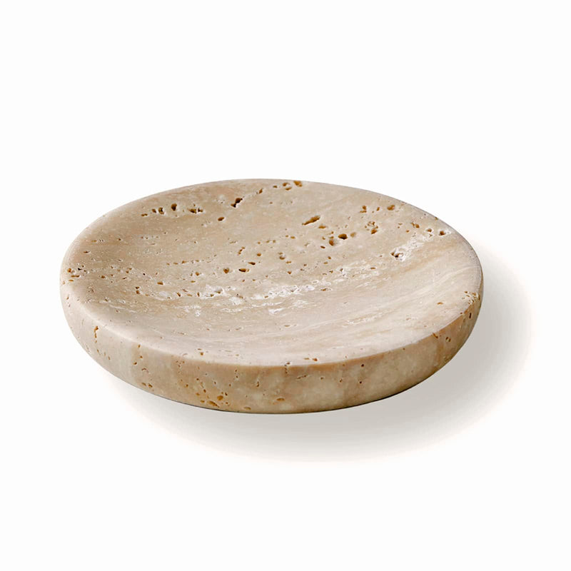 PHINILUX ROUND TRAVERTINE TRAY FOR JEWELRY MARBLE TRINKET DISH TRAY - BEIGE - Like New
