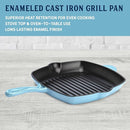 Country Living Enameled Cast Iron Square Griddle Grill Pan Ridges 11" - Blue - Like New