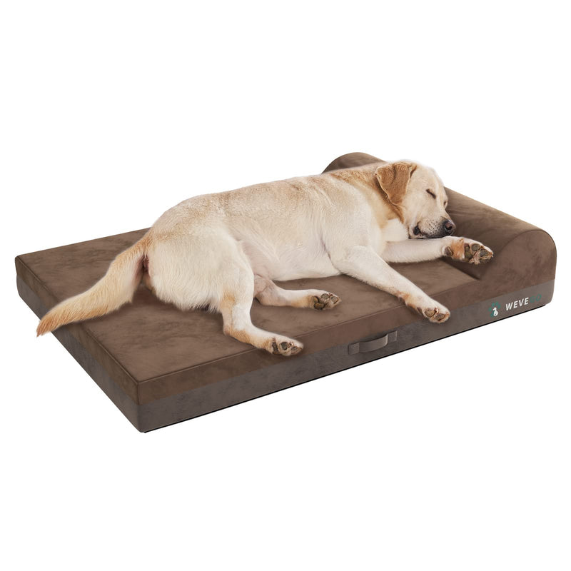WVEGO JUMBO ORTHOPEDIC DOG BED, LARGE DOG BED WITH PILLOW, THICKEN FOAM - BROWN - Brand New