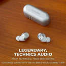 TECHNICS HIFI TRUE WIRELESS MULTIPOINT BLUETOOTH EARBUDS II, SILVER - Like New