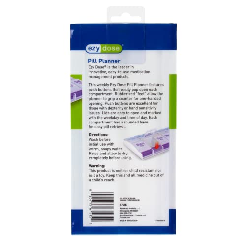 EZY DOSE PUSH BUTTON 7-DAY PILL CASE AM/PM, X-LARGE COMPARTMENTS - BLUE/PURPLE - Brand New