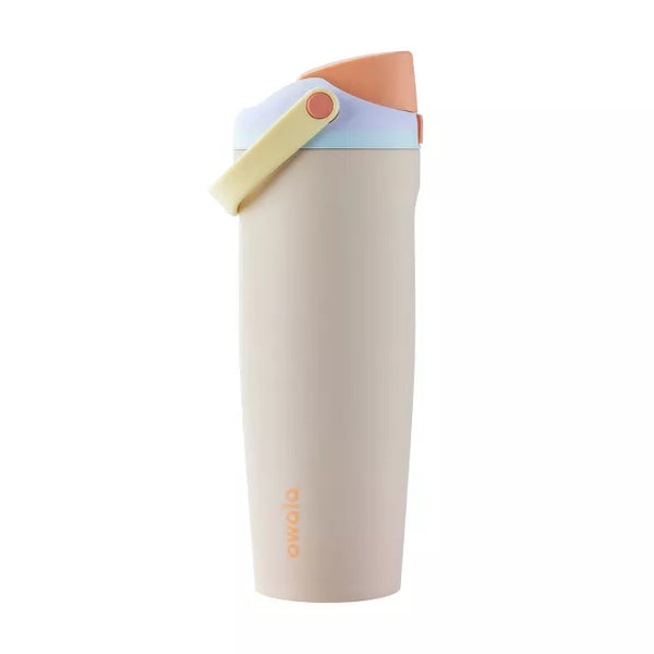 OWALA 30OZ FREESIP SWAY STAINLESS STEEL WATER BOTTLE, ORANGE LID - SANDY SHORES - Like New