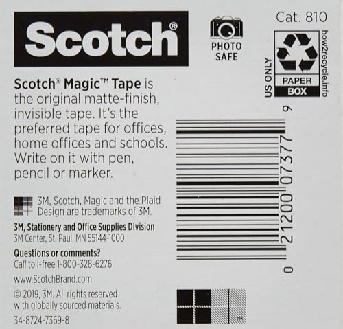 SCOTCH MAGIC TRANSPARENT TAPE, 1/2-IN. X 36-YDS. MMM810121296-13 - Brand New