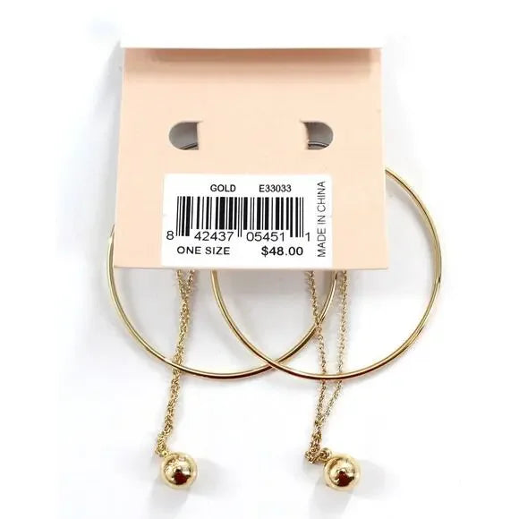 REBECCA MINKOFF GOLD HOOP & CHAIN BALL DANGLE EARRINGS - GOLD - Like New