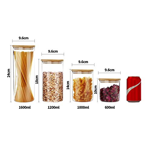SIXAQUAE Glass Food Storage Containers Jar Seal Bamboo Lids 4 Pack 1000ml - Like New