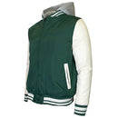 GALAXY FORMAKER MEN'S HOODED VARSITY JACKET - SIZE: MEN M - GREEN/WHITE - Brand New