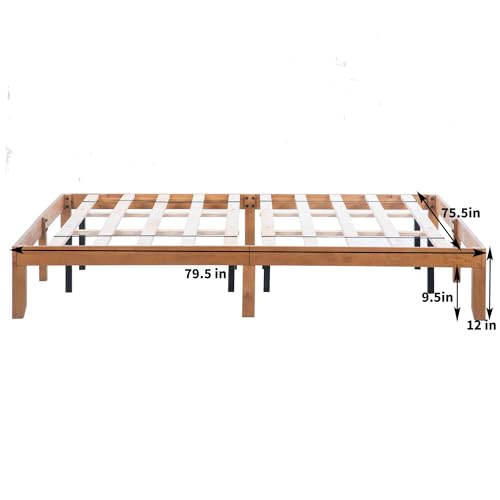 DOLONM SOLID WOOD PLATFORM BED 12 INCH WOODEN BED FRAME KING SIZE - NATURAL PINE - Like New