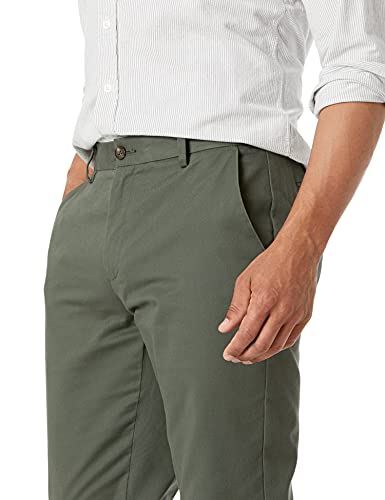 AMAZON ESSENTIALS MEN'S STRAIGHT-FIT WRINKLE-RESISTANT PANT 42W X 28L - OLIVE - Brand New