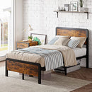 IDEALHOUSE TWIN BED FRAME VINTAGE WOOD HEADBOARD PHO-OWDRCYRM - RETRO BROWN - Like New